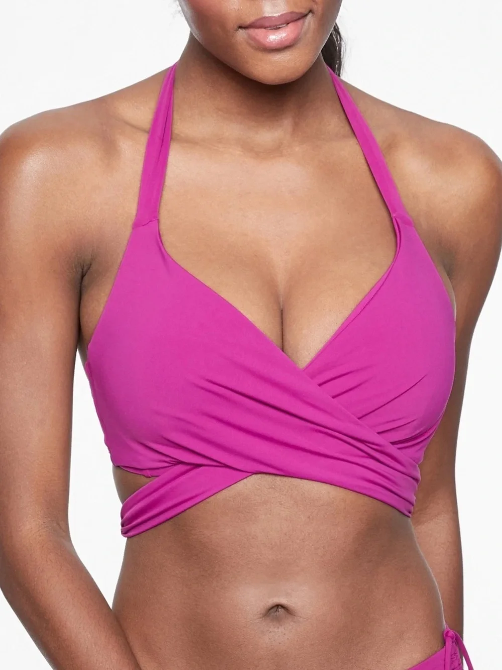 Athleta Bra Cup Wrap Halter Bikini Top Pink Swim Style 383978-03 Size 34 B/C